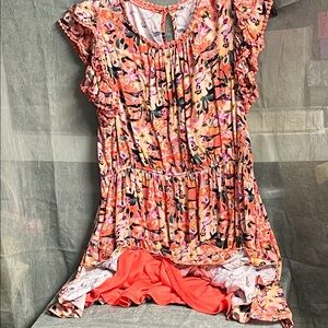 JODIFL Coral Floral Crochet-Trim Blouse
